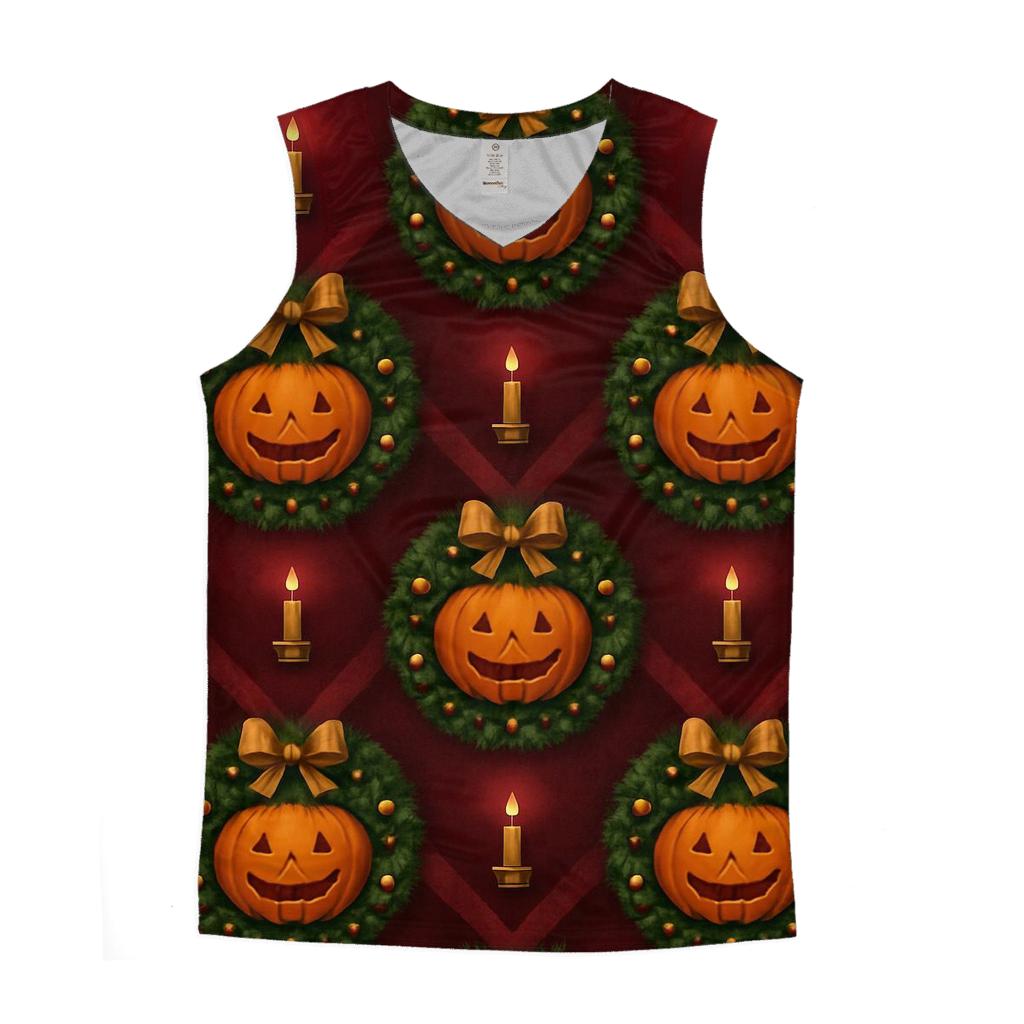 Gilded Wreath Pumpkin Chevron On Burgundy Background sports performance tank tops