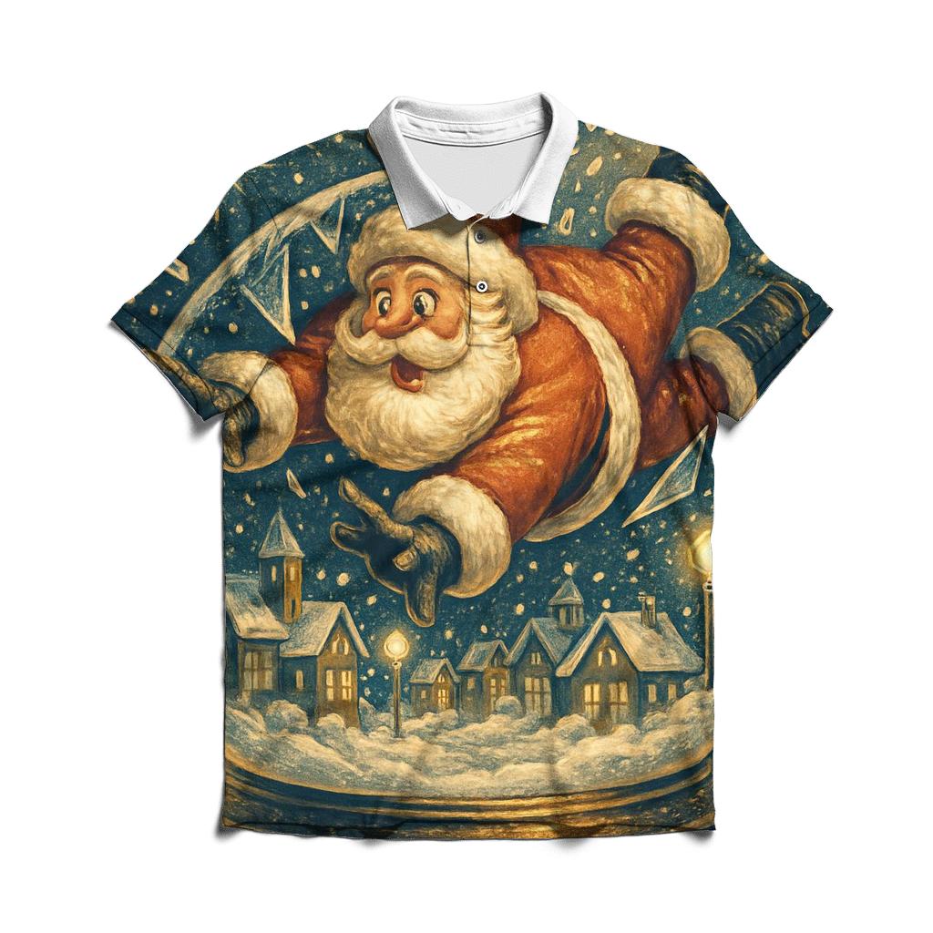 Santa Crash Lands In A Snow Globe City classic pique polos