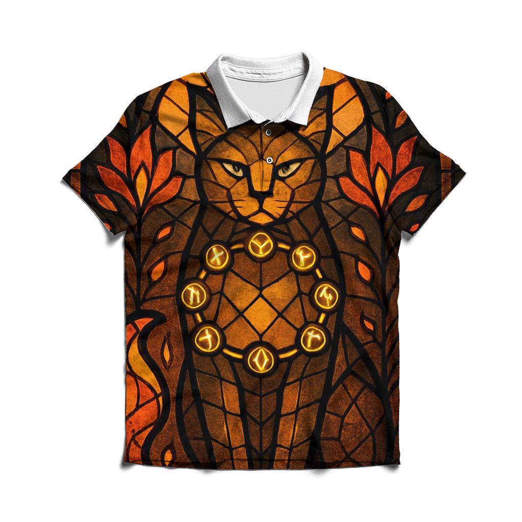 Stained Glass Ember Guardian Cat classic pique polos