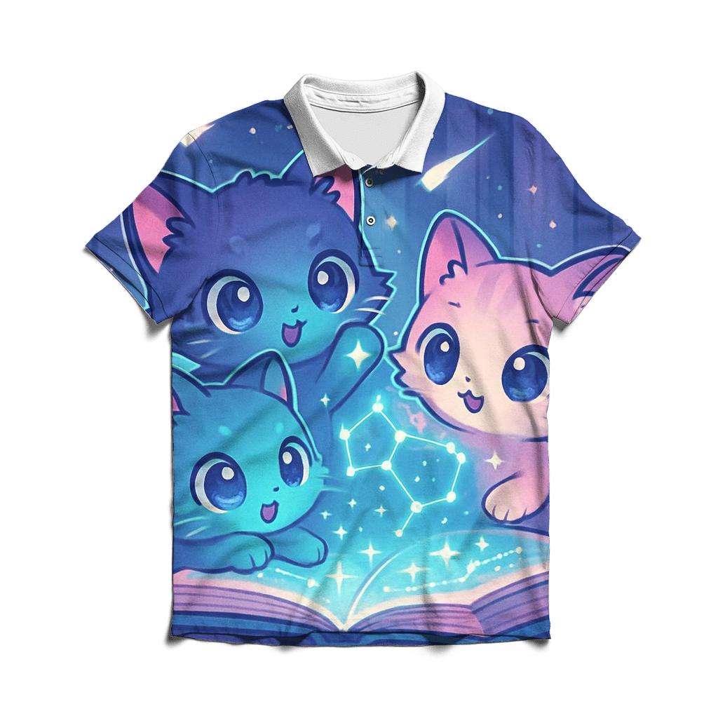 Starlit Library Of Whisker Maps premium cotton polo shirts