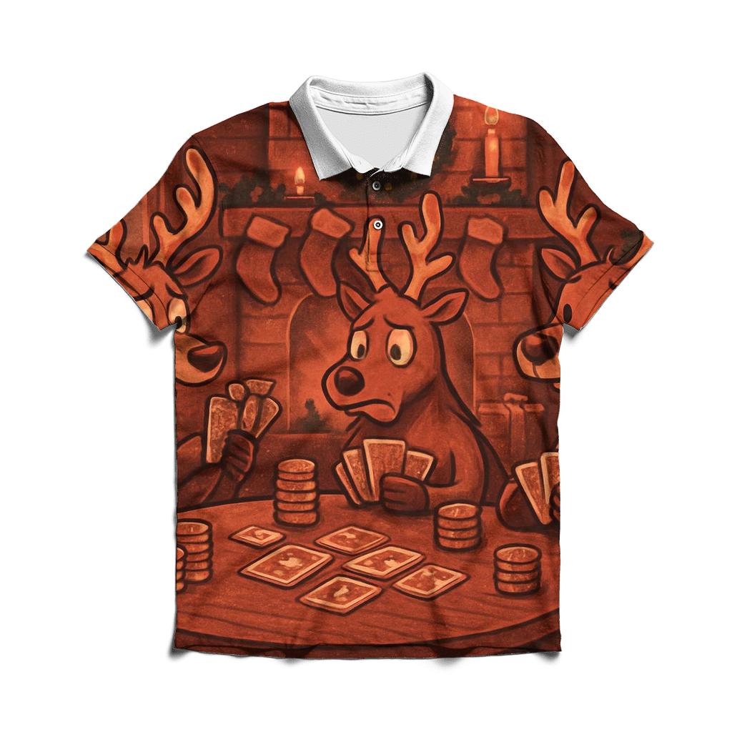 Reindeer Poker Night By The Fireplace classic pique polos