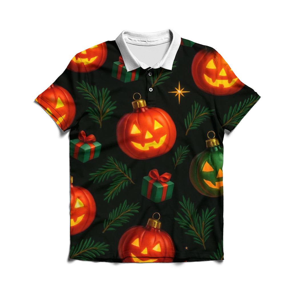 Midnight Ornament Pumpkin Scatter On Black Background premium cotton polo shirts