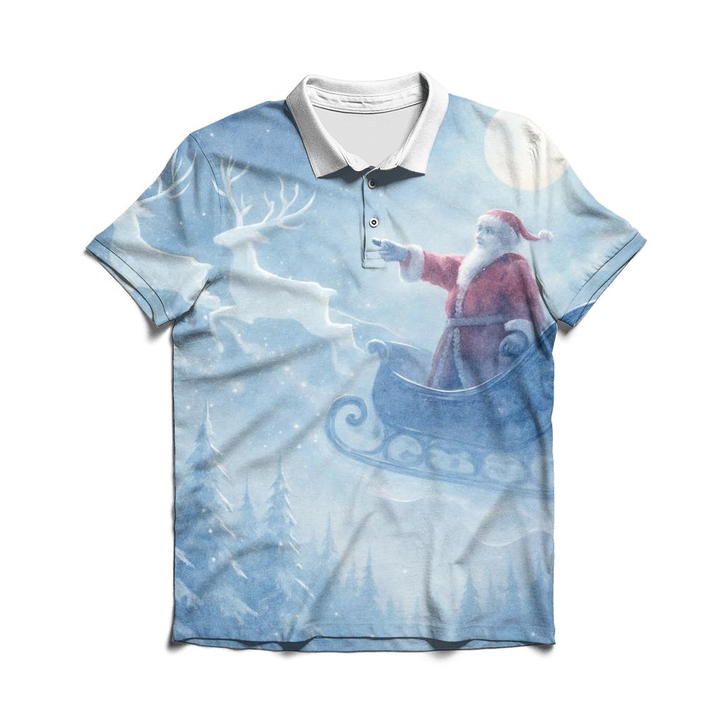 Moonlit Sleigh Over Crystal Pines branded logo polo shirts