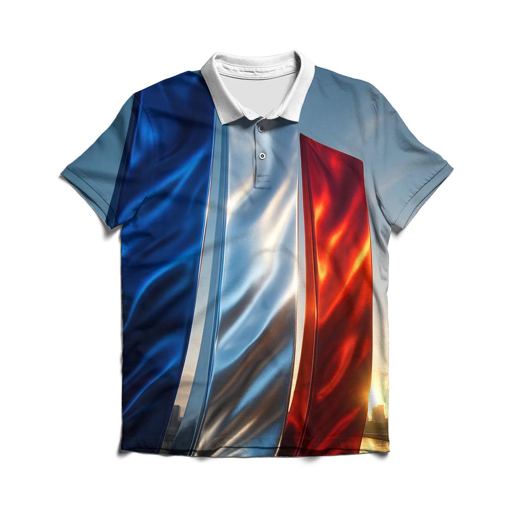 France Metallic Tricolor Skyline branded logo polo shirts