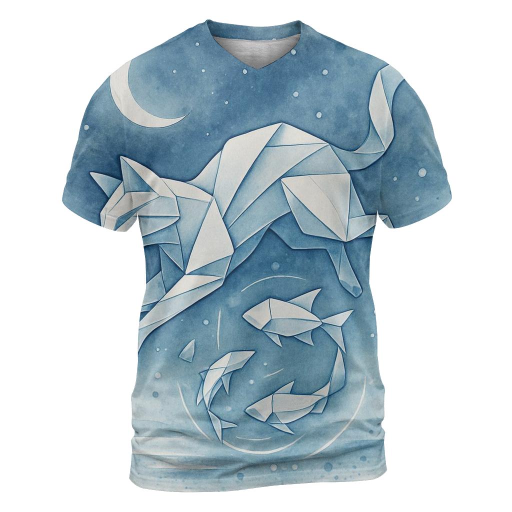 Moonlit Origami Tide Cat unique graphic print tees