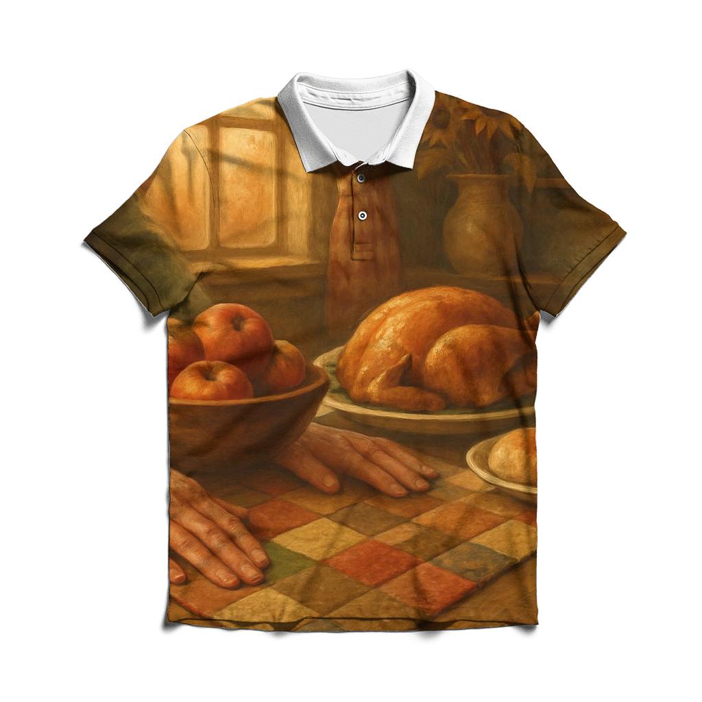 Grandmother Quilt Tabletop Gratitude Still Life designer slim fit polos
