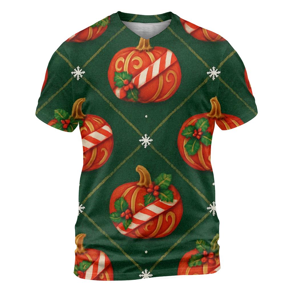 Candy Cane Pumpkin Lattice On Deep Green Background custom all-over print shirts