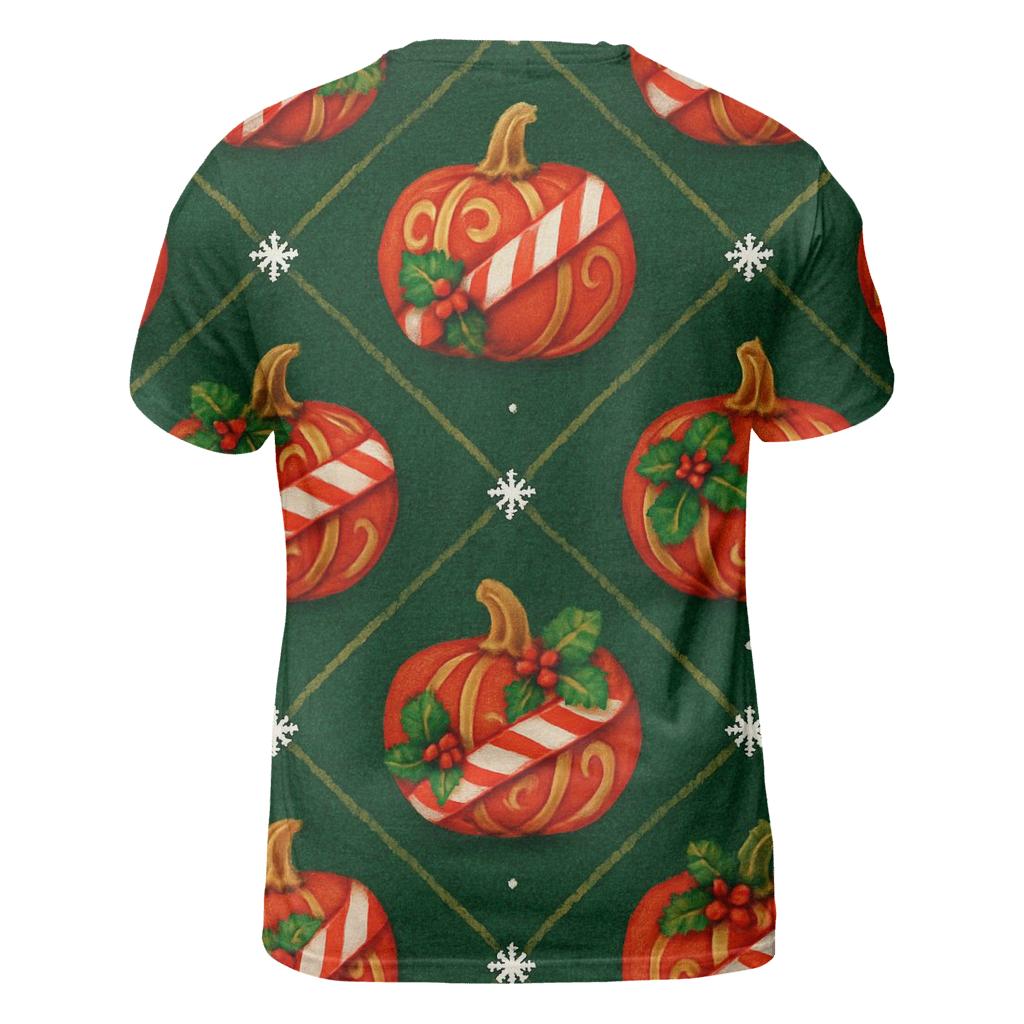 Candy Cane Pumpkin Lattice On Deep Green Background custom all-over print shirts