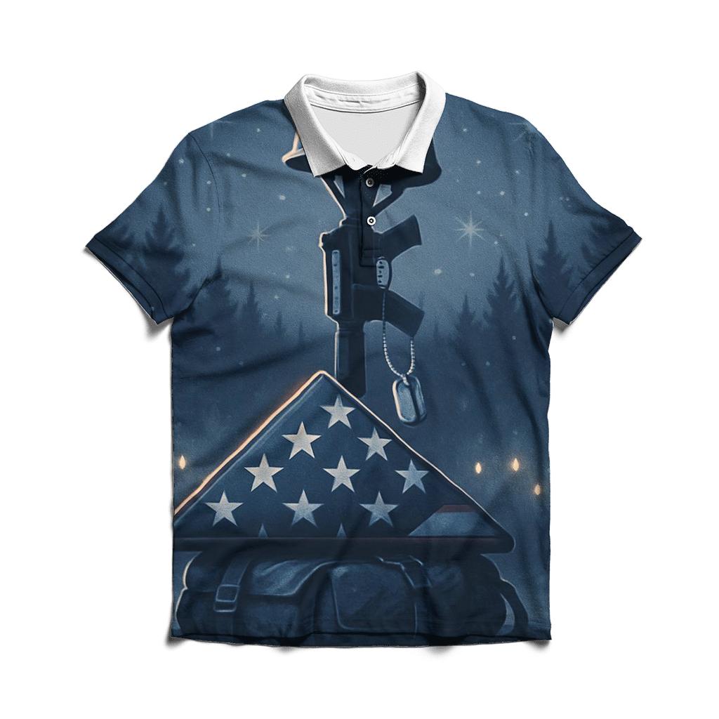 Memorial Stillness In Winter Light embroidered polo tops