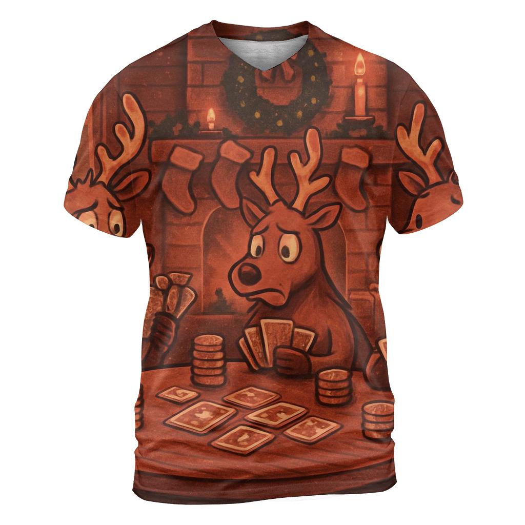 Reindeer Poker Night By The Fireplace personalized full print shirts
