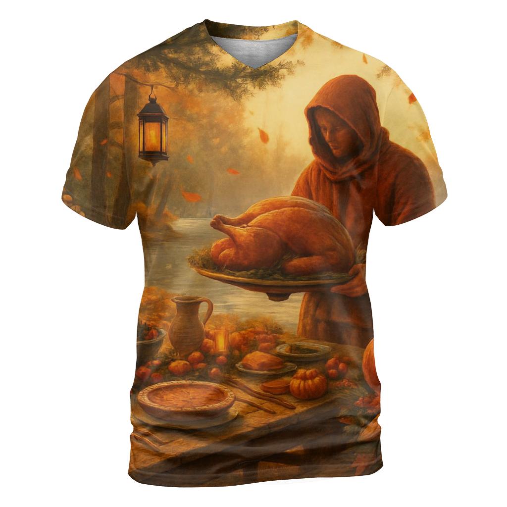 Autumn Lake Feast Under Lantern Pines trendy printed shirt styles