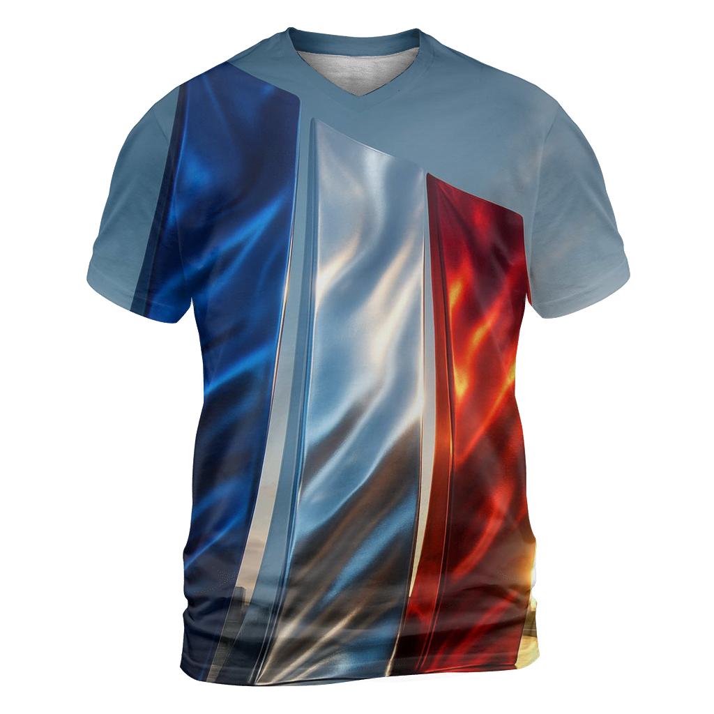 France Metallic Tricolor Skyline artistic all-over print tops