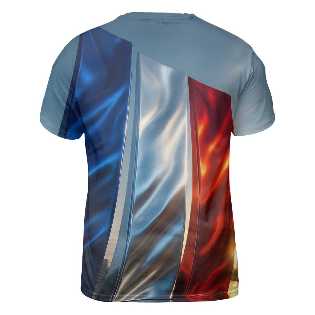 France Metallic Tricolor Skyline artistic all-over print tops
