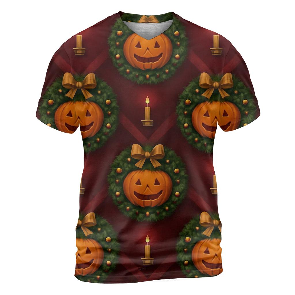 Gilded Wreath Pumpkin Chevron On Burgundy Background unique graphic print tees