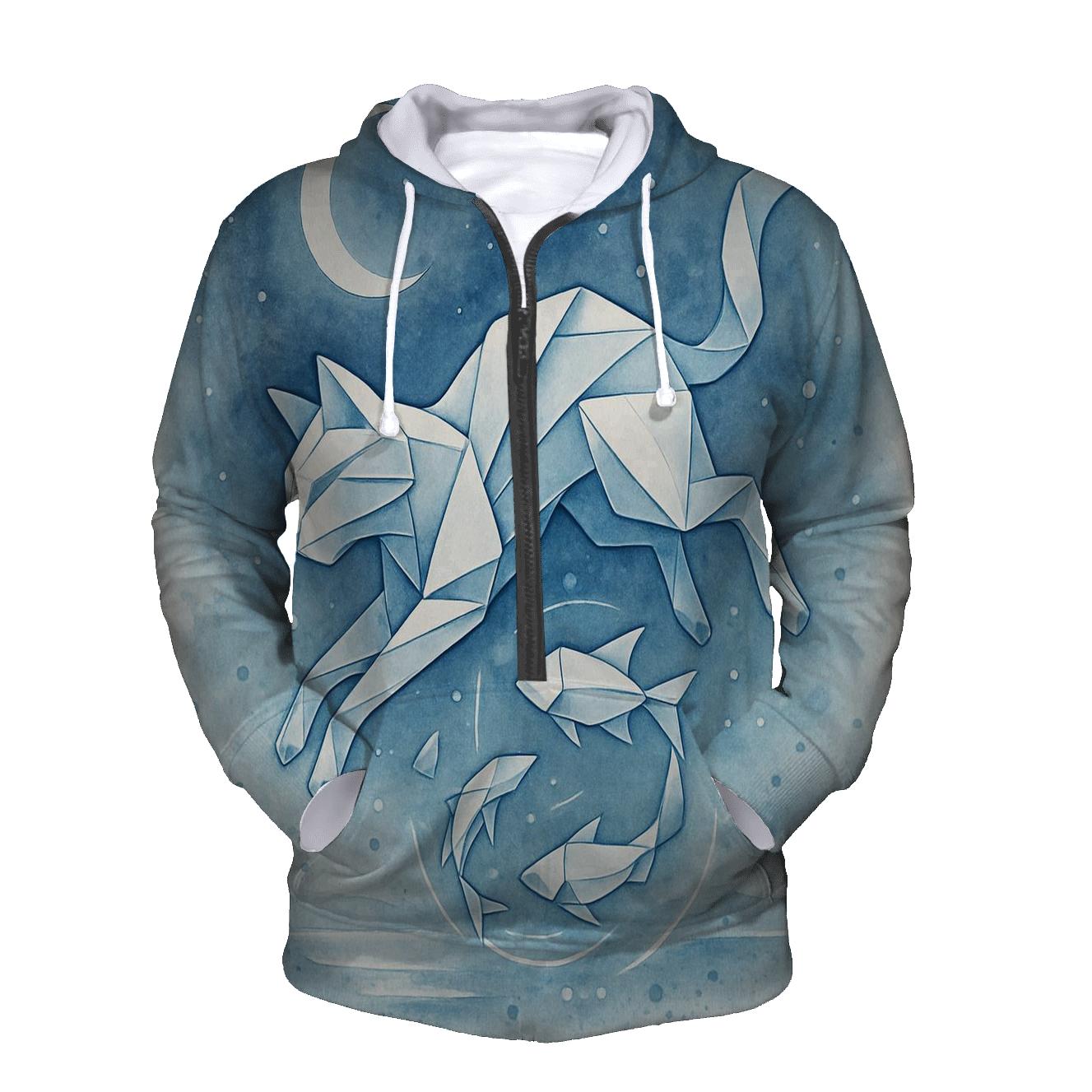 Moonlit Origami Tide Cat lightweight hoodies