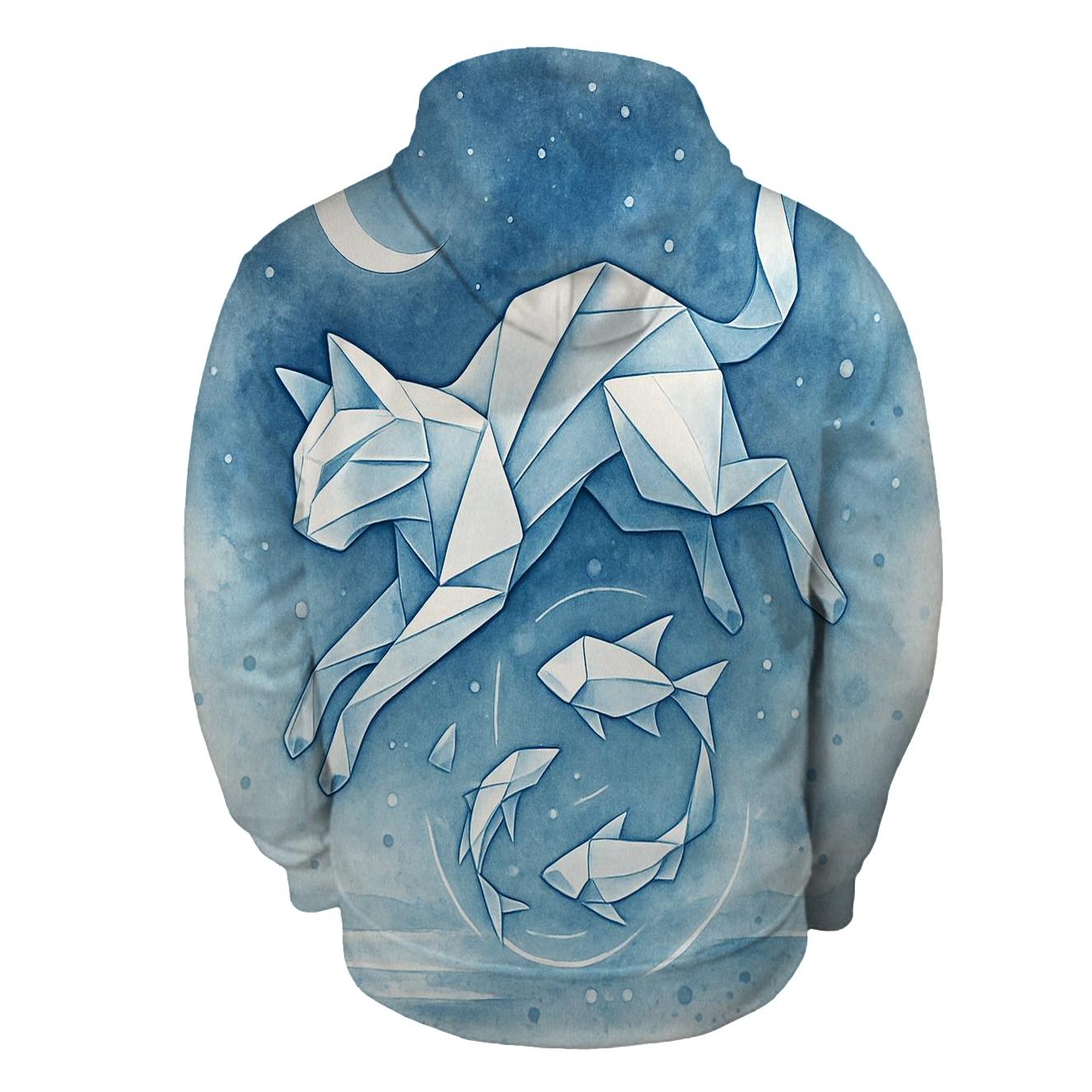 Moonlit Origami Tide Cat lightweight hoodies