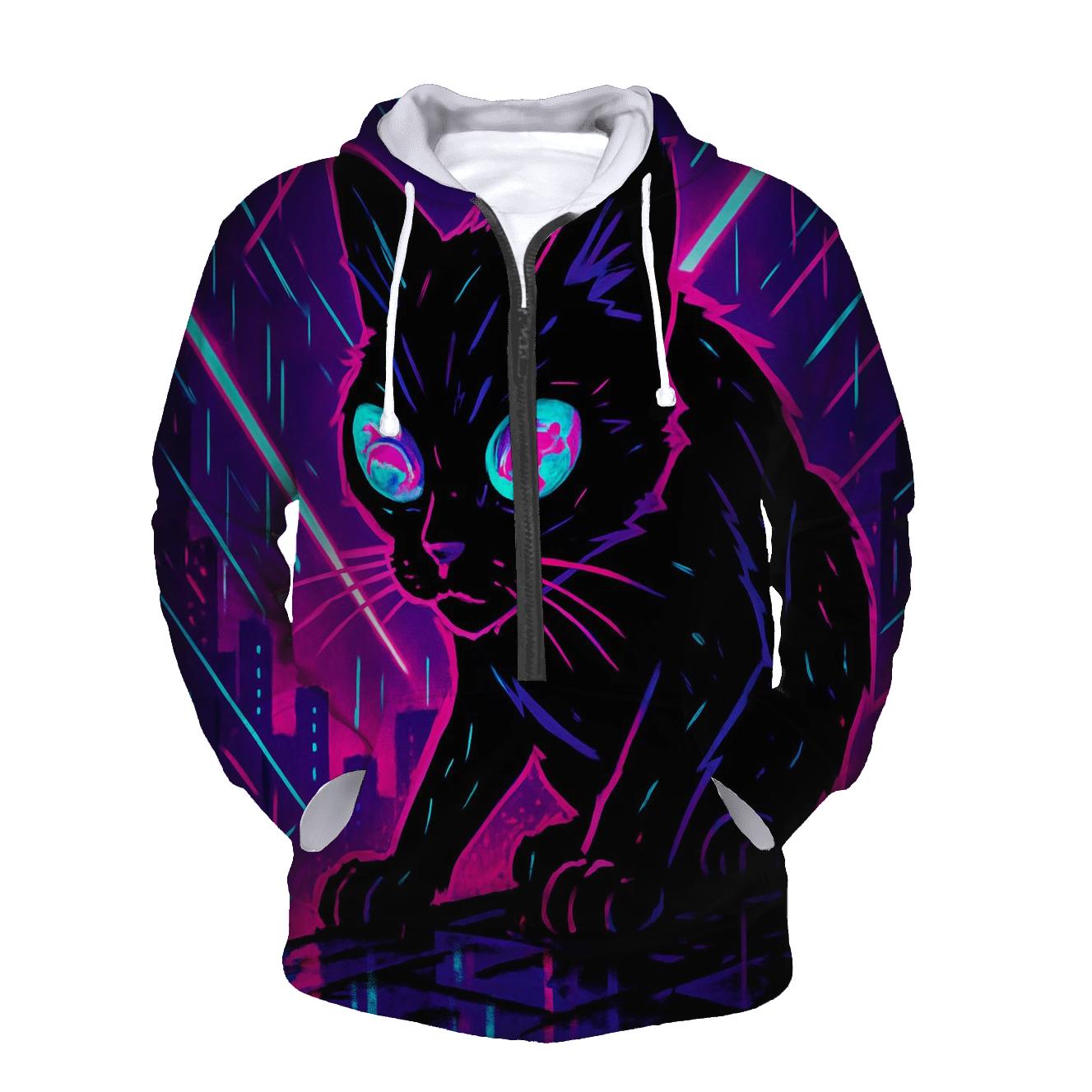 Neon Alley Koi Circuit Cat embroidered hoodies