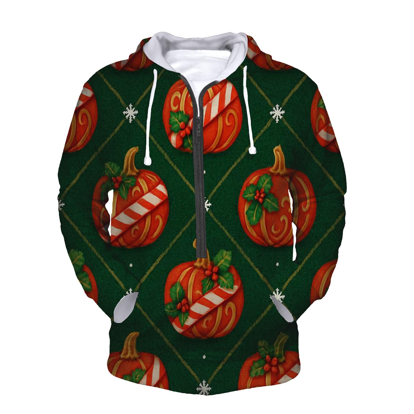 Candy Cane Pumpkin Lattice On Deep Green Background hoodie styles