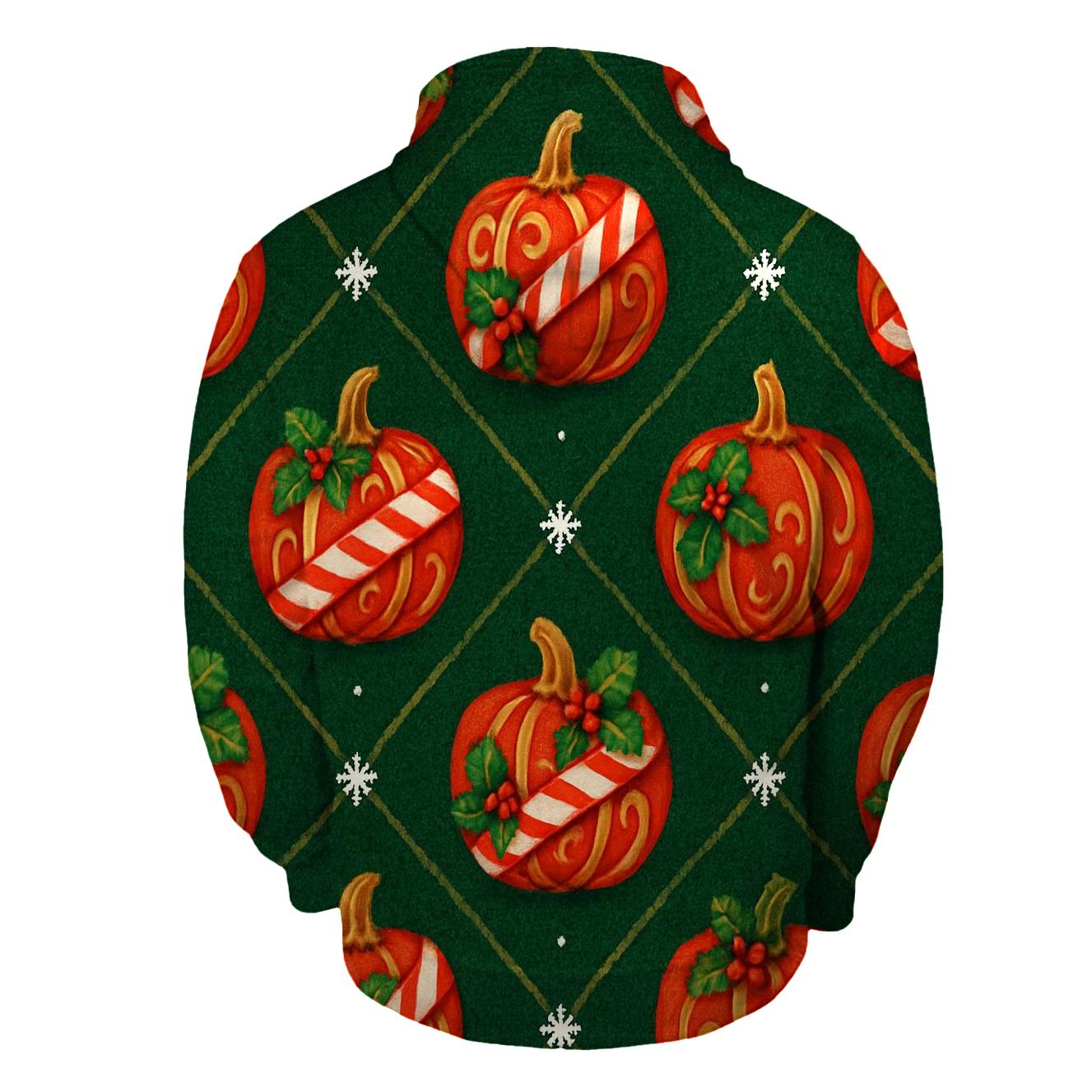 Candy Cane Pumpkin Lattice On Deep Green Background hoodie styles