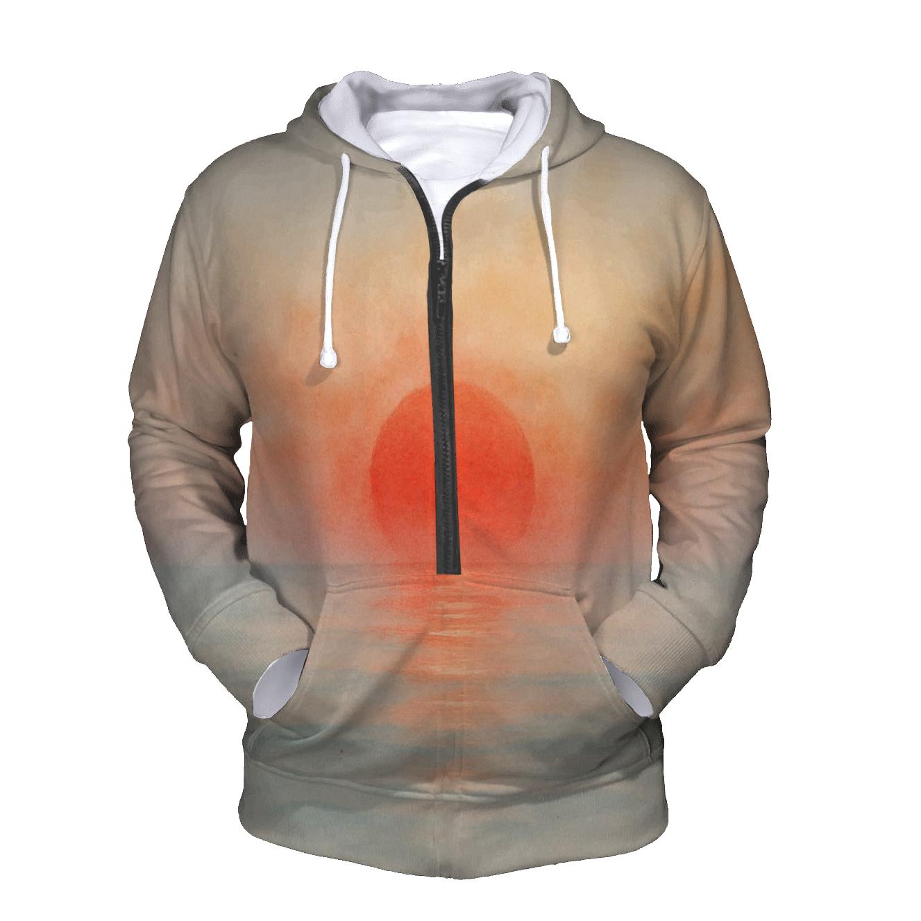 Japan Sunrise Watercolor Horizon embroidered hoodies