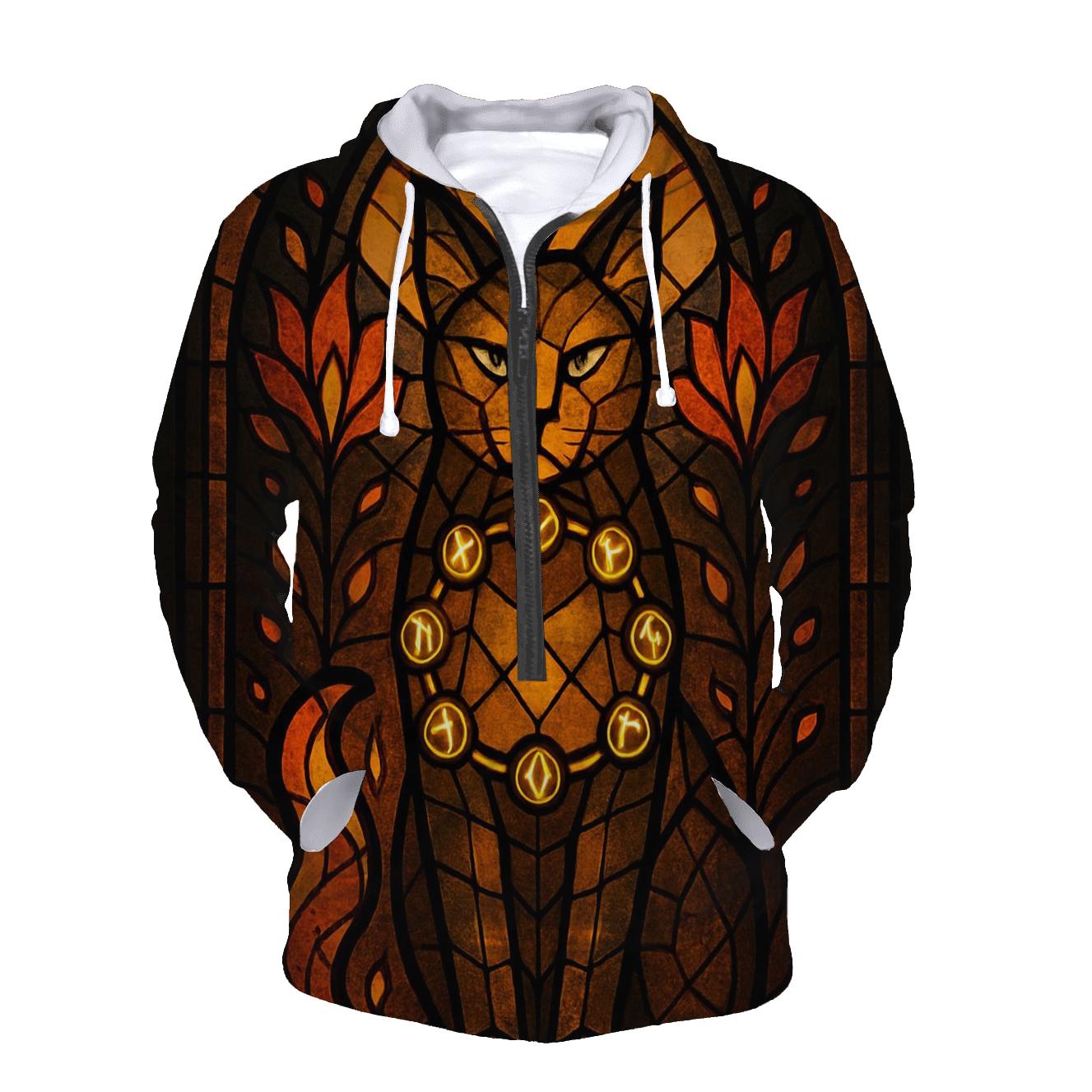 Stained Glass Ember Guardian Cat printed hoodies