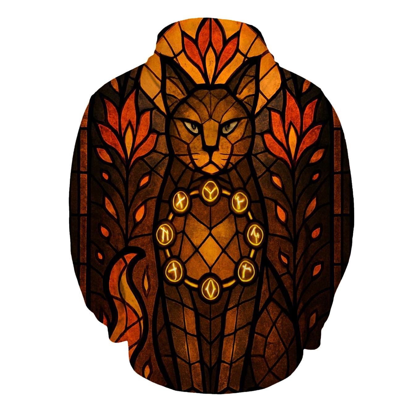 Stained Glass Ember Guardian Cat printed hoodies