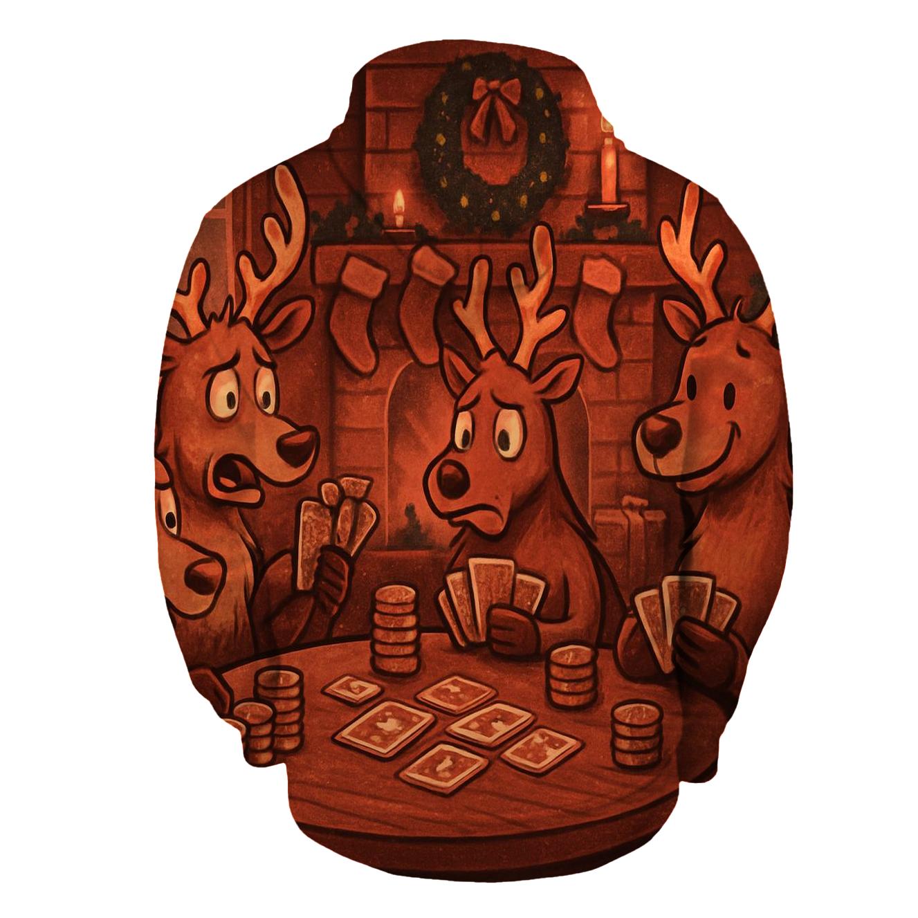 Reindeer Poker Night By The Fireplace designer hoodies