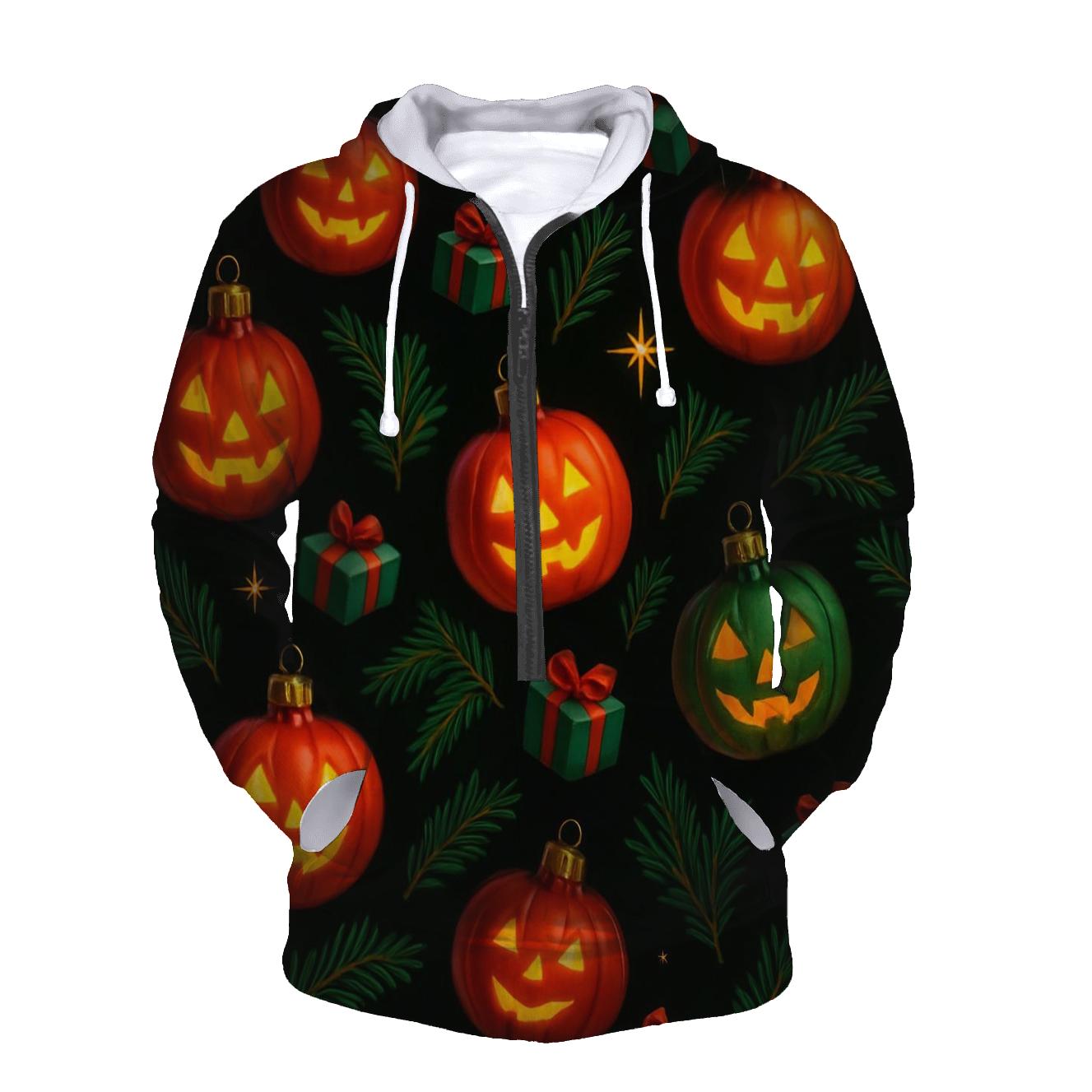 Midnight Ornament Pumpkin Scatter On Black Background heavyweight hoodies