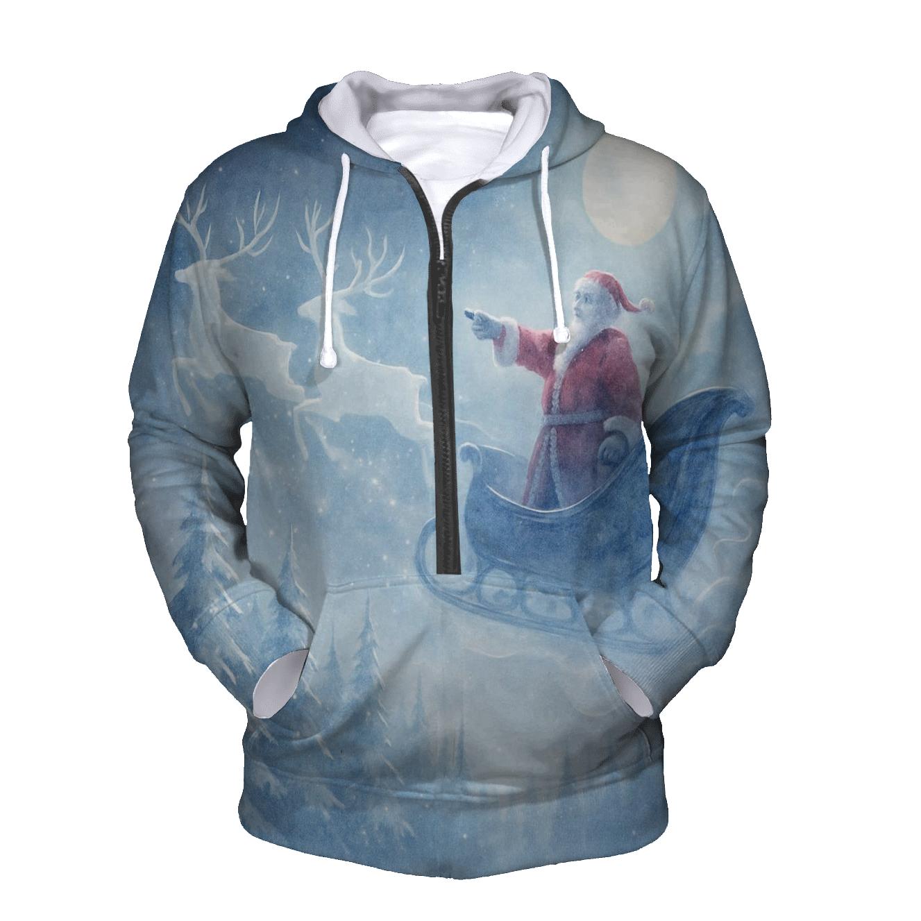 Moonlit Sleigh Over Crystal Pines heavyweight hoodies