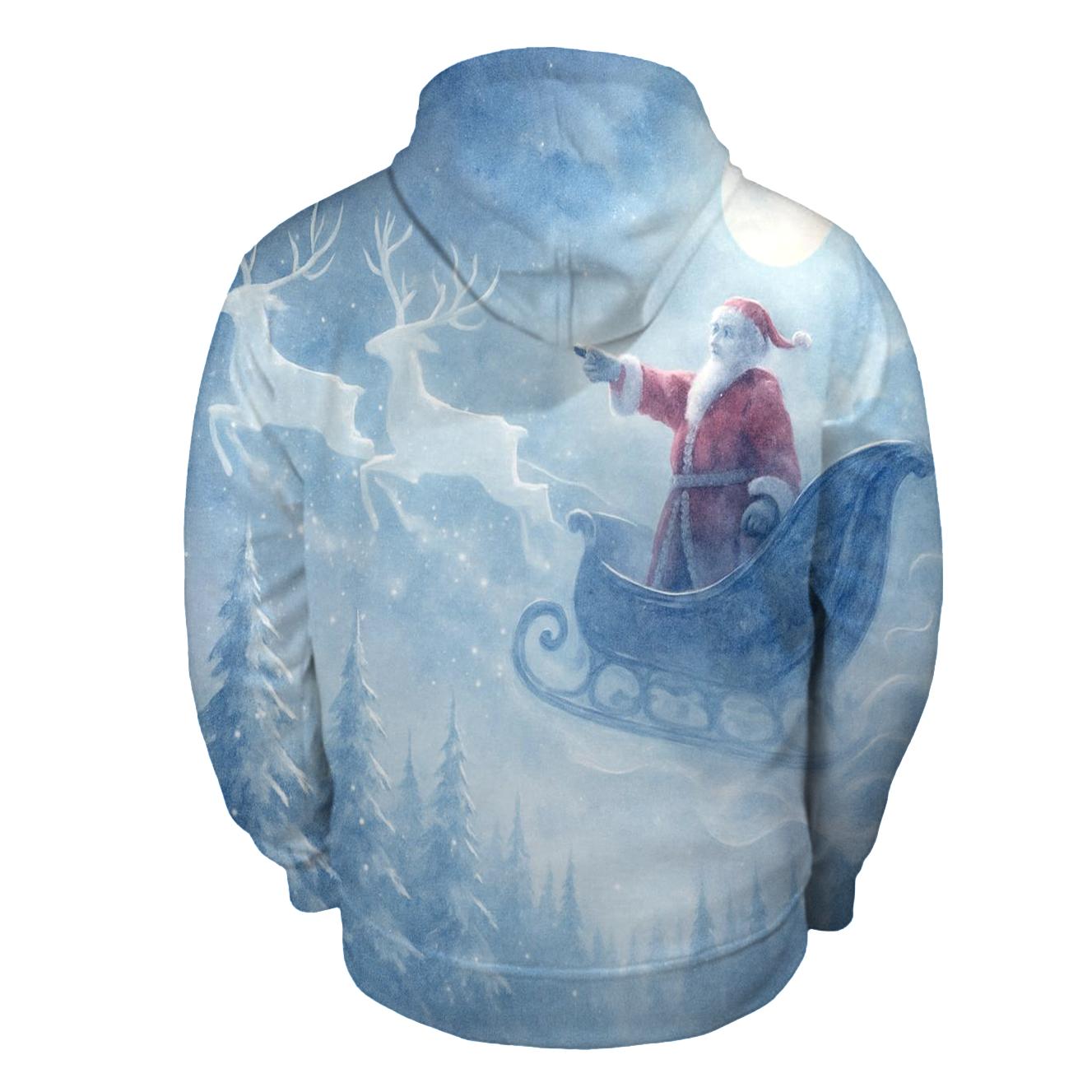 Moonlit Sleigh Over Crystal Pines heavyweight hoodies