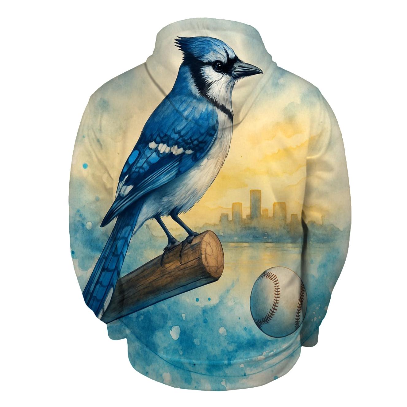 Skyline Rally, Blue Jays Afterglow graphic hoodies