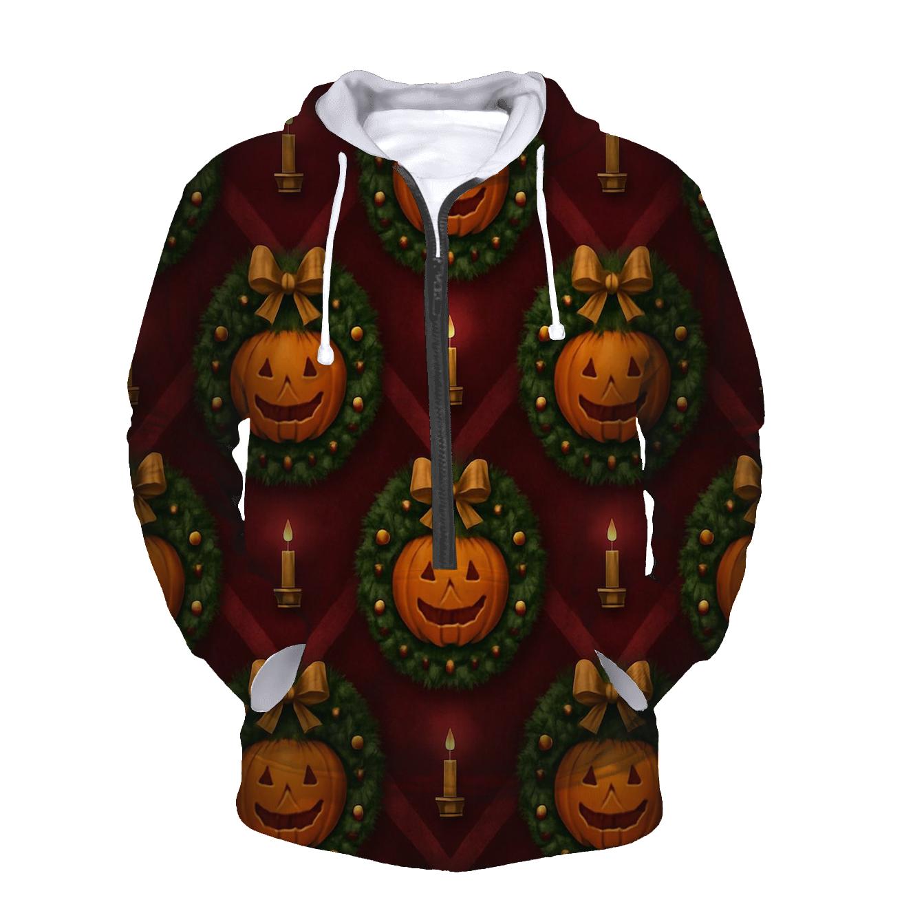 Gilded Wreath Pumpkin Chevron On Burgundy Background zip-up hoodies