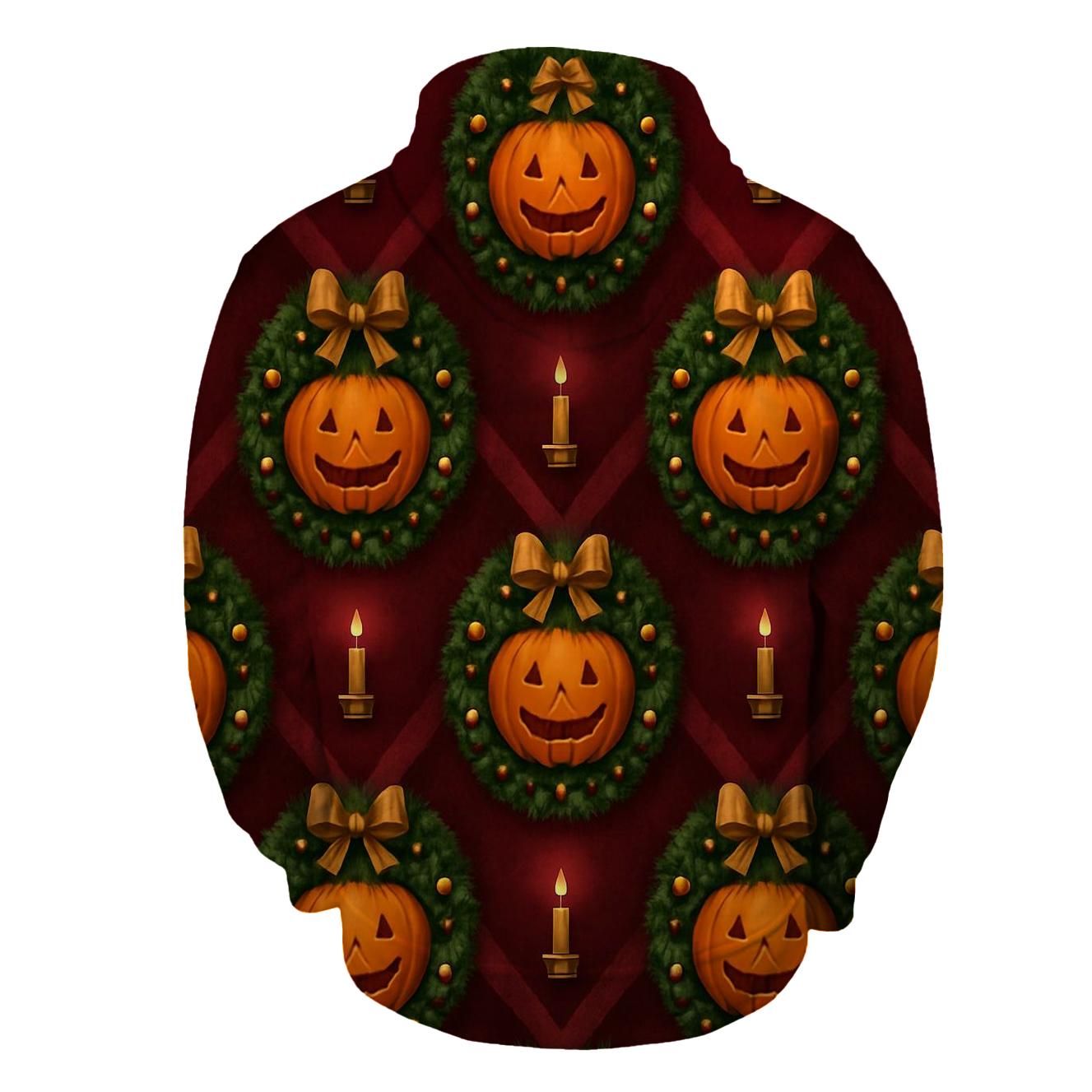 Gilded Wreath Pumpkin Chevron On Burgundy Background zip-up hoodies