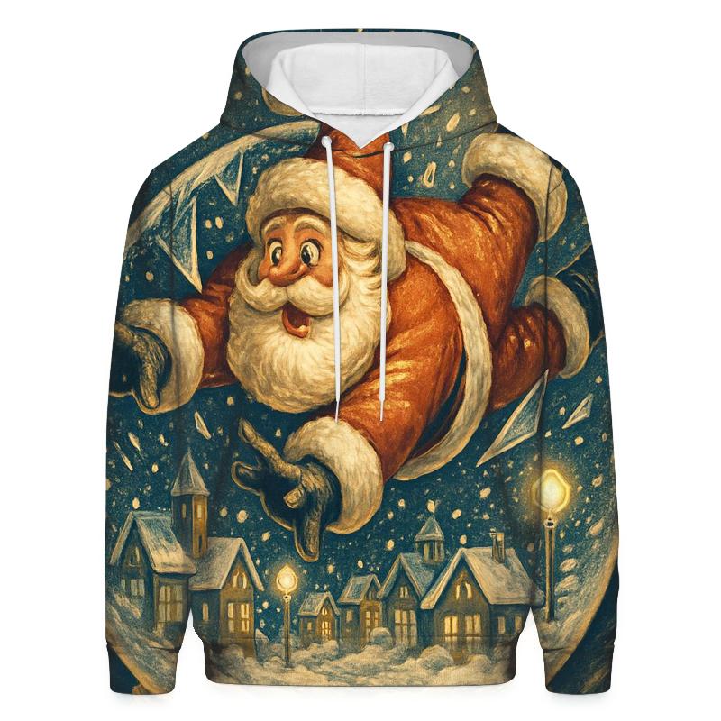 Santa Crash Lands In A Snow Globe City printed hoodies