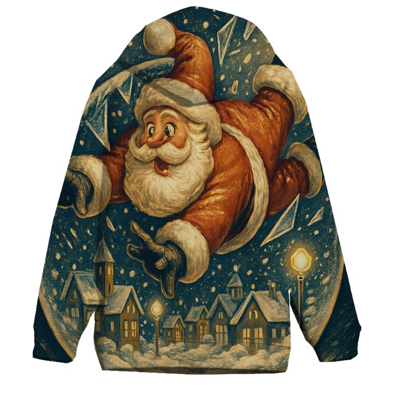 Santa Crash Lands In A Snow Globe City printed hoodies