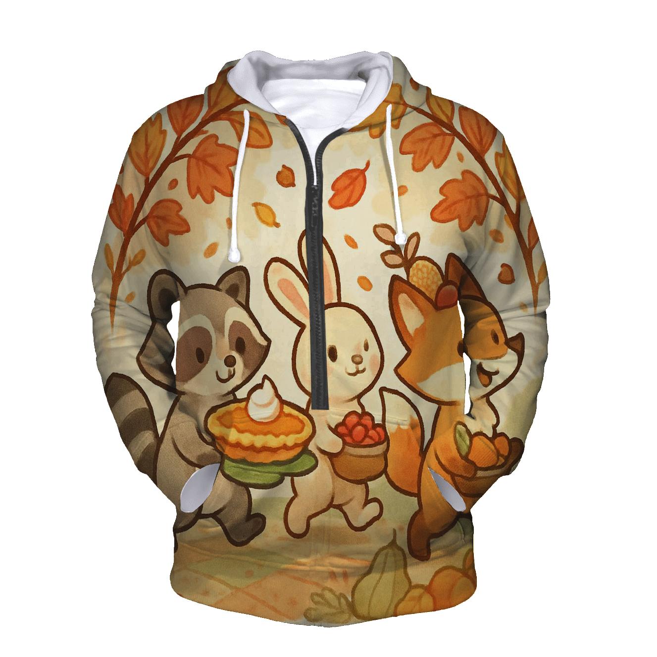 Woodland Friends Harvest Parade pullover hoodies