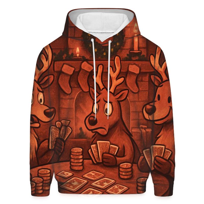 Reindeer Poker Night By The Fireplace lightweight hoodies