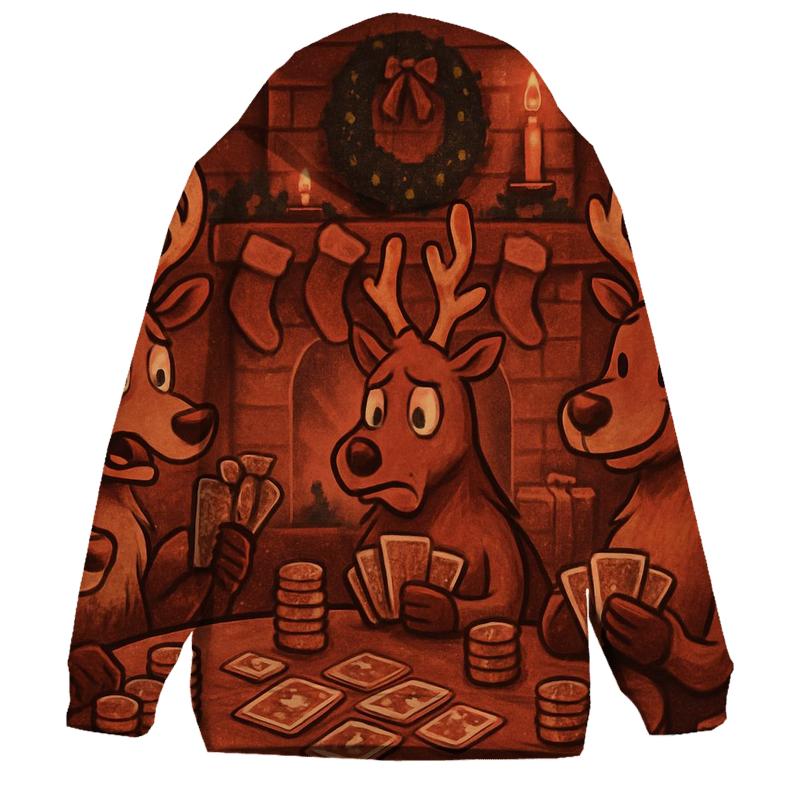 Reindeer Poker Night By The Fireplace lightweight hoodies