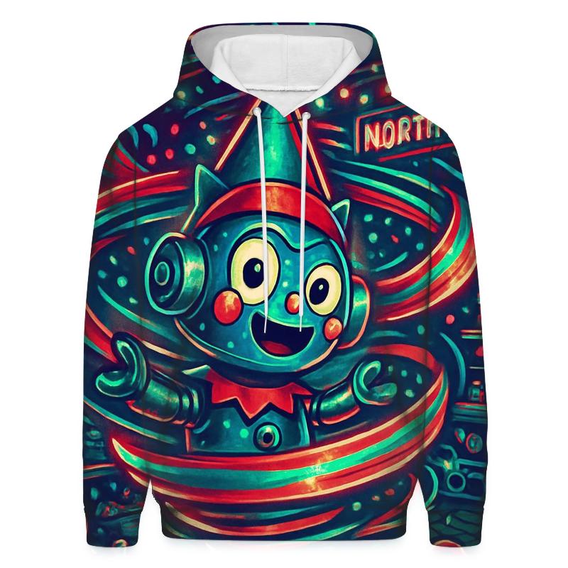 Robot Elf Workshop Gift Wrap Tornado printed hoodies