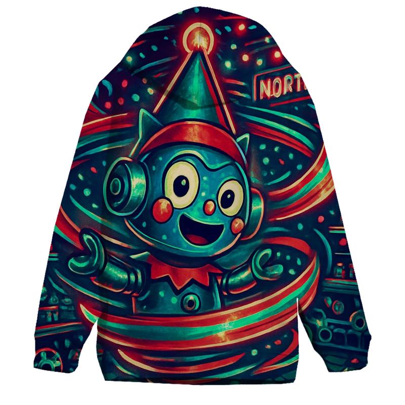 Robot Elf Workshop Gift Wrap Tornado printed hoodies