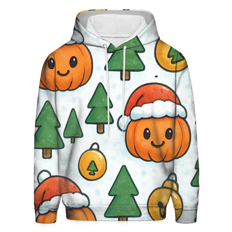 Snowy Christmas Pumpkin Patch Grid On White Background printed hoodies