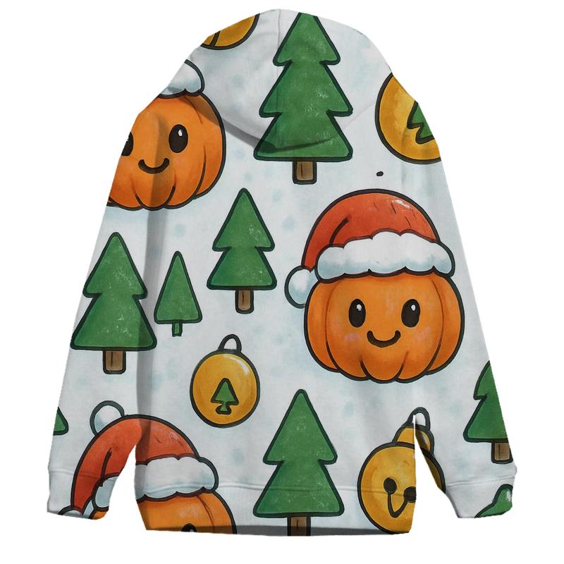 Snowy Christmas Pumpkin Patch Grid On White Background printed hoodies