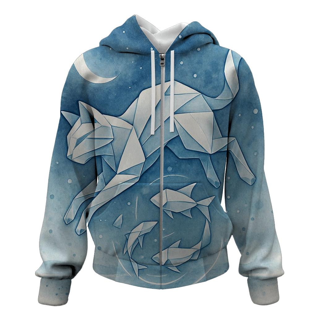Moonlit Origami Tide Cat heavyweight hoodies