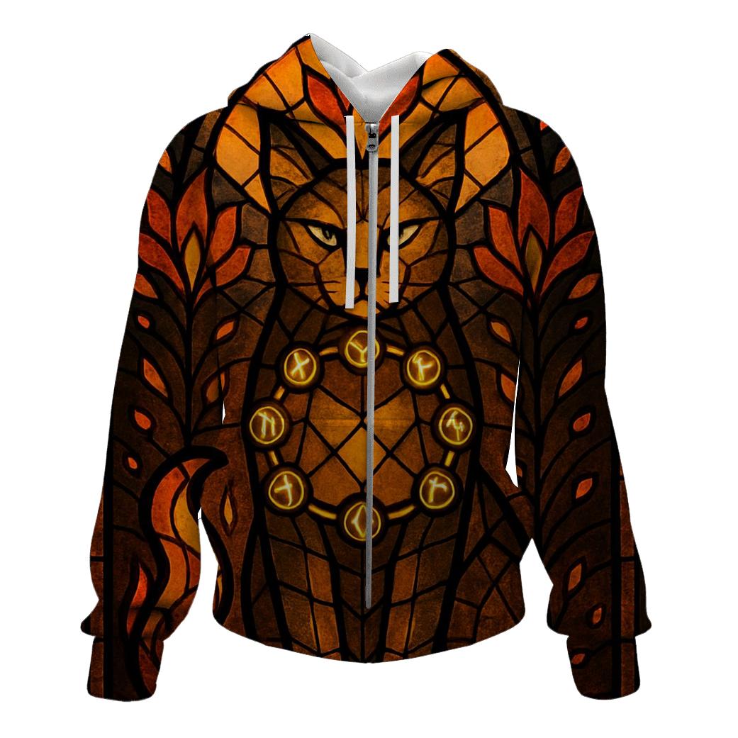 Stained Glass Ember Guardian Cat pullover hoodies
