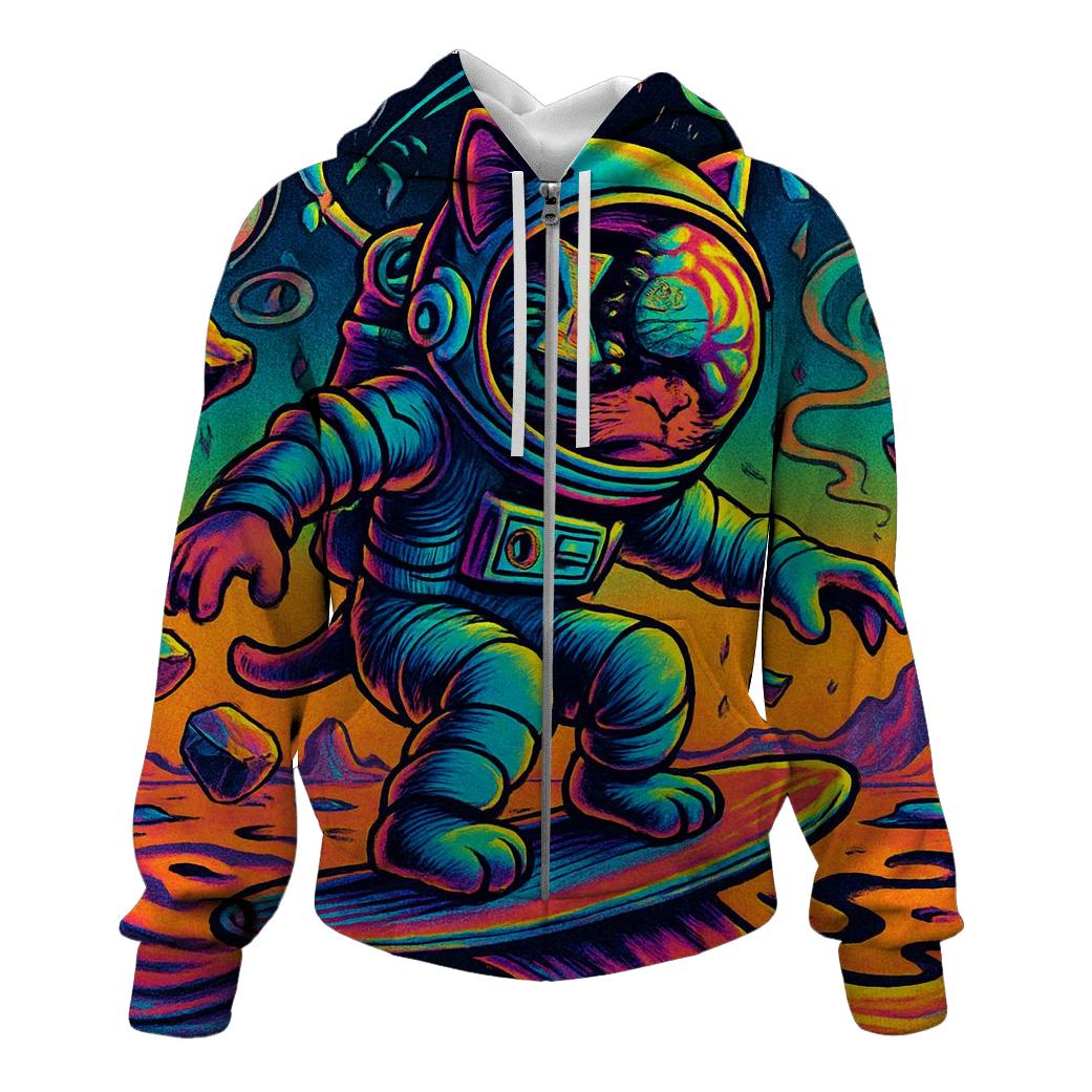 Time Dune Astronaut Cat zip-up hoodies