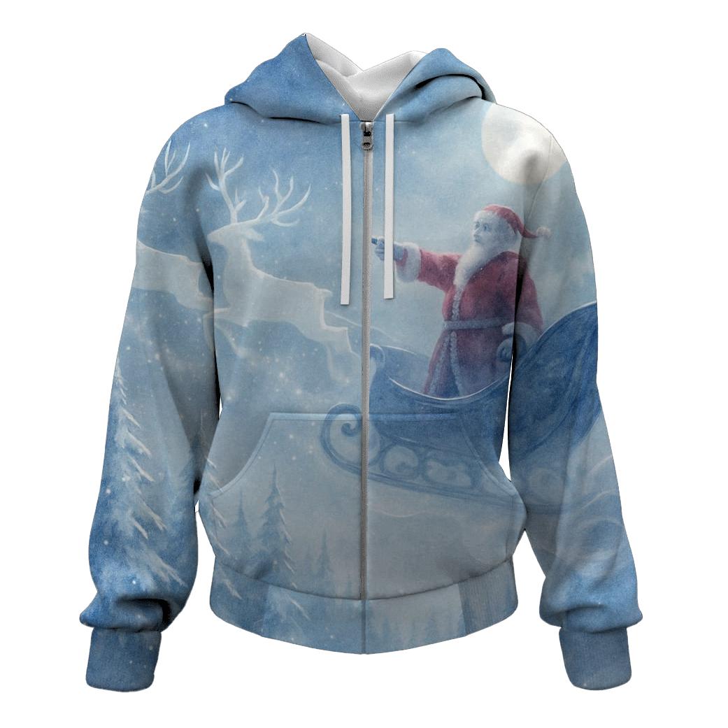 Moonlit Sleigh Over Crystal Pines heavyweight hoodies