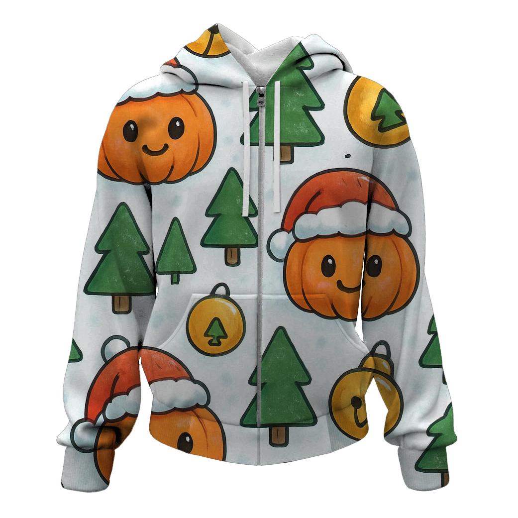 Snowy Christmas Pumpkin Patch Grid On White Background embroidered hoodies