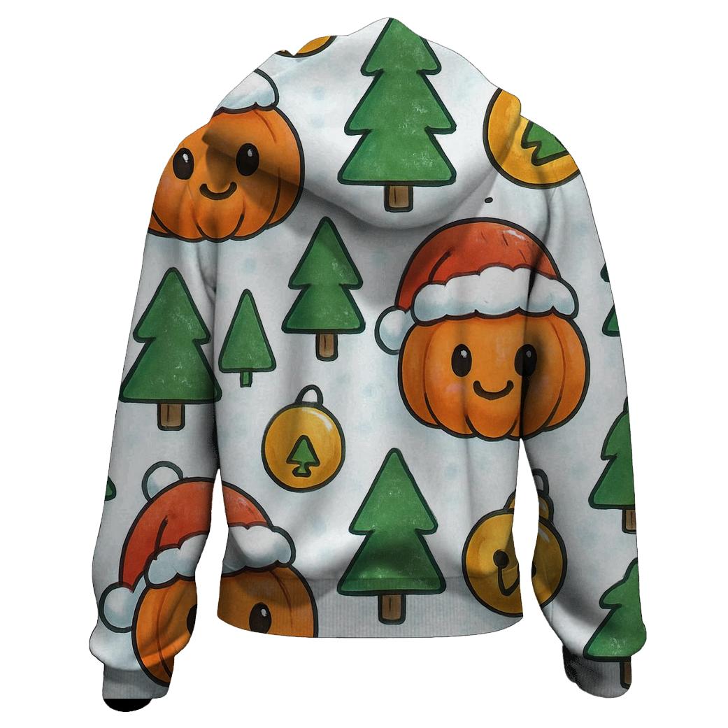 Snowy Christmas Pumpkin Patch Grid On White Background embroidered hoodies