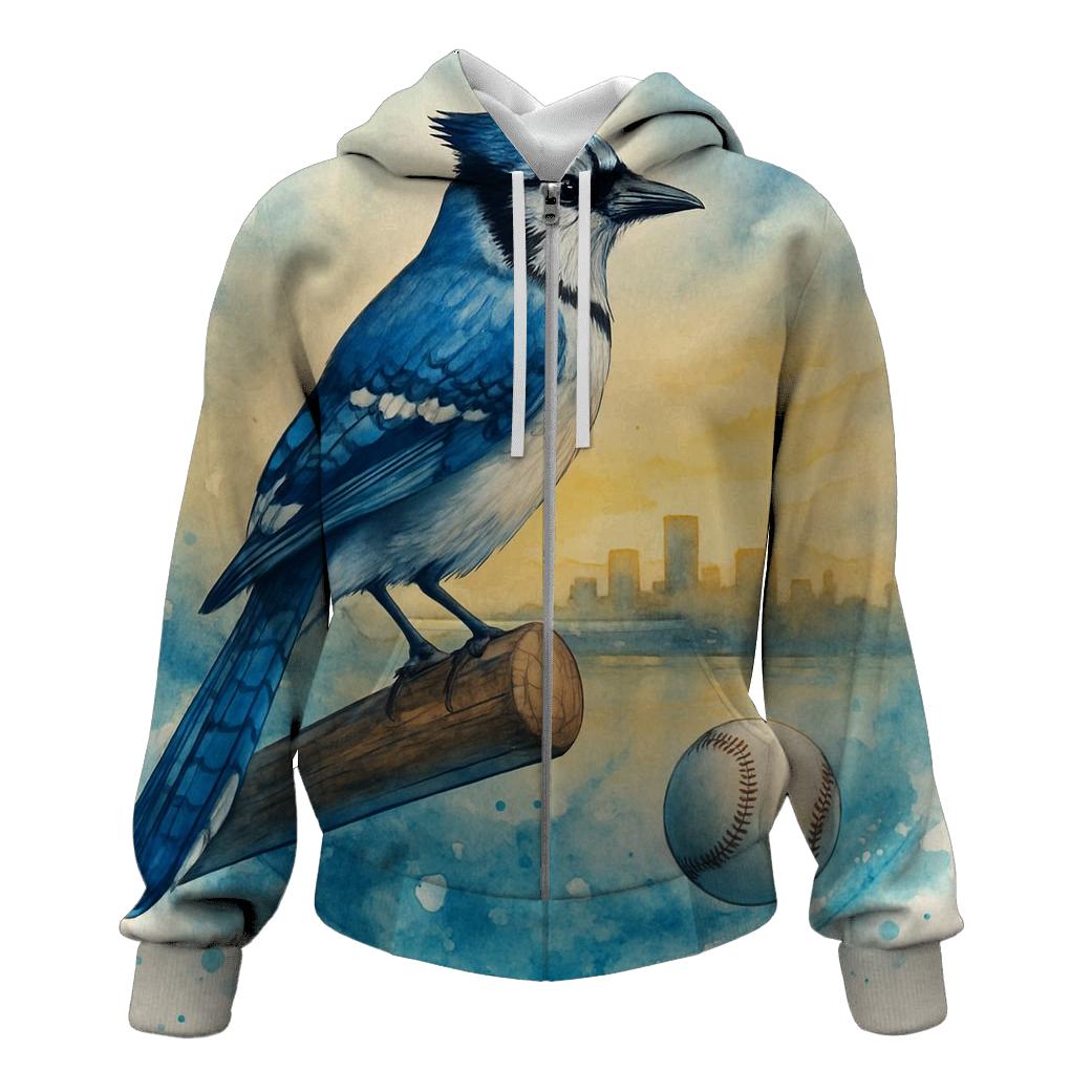 Skyline Rally, Blue Jays Afterglow graphic hoodies