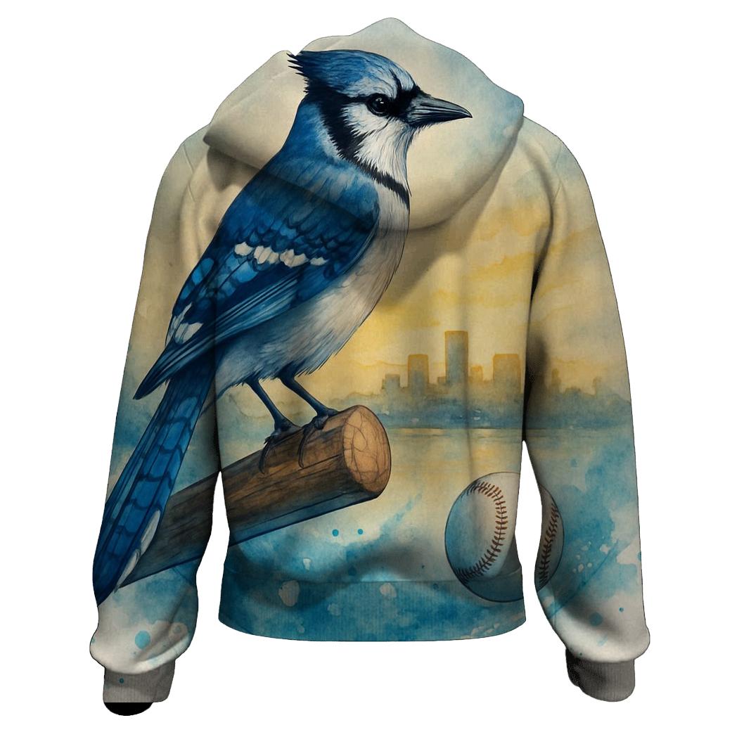 Skyline Rally, Blue Jays Afterglow graphic hoodies